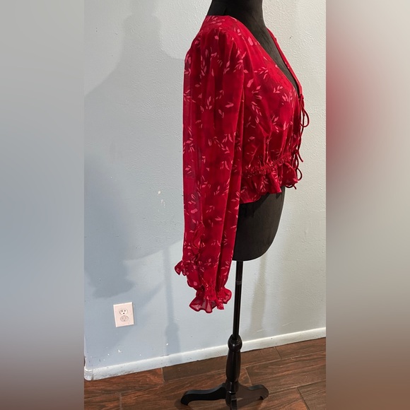 Lush Floral Chiffon Wrap Cropped Blouse size L - Picture 6 of 7